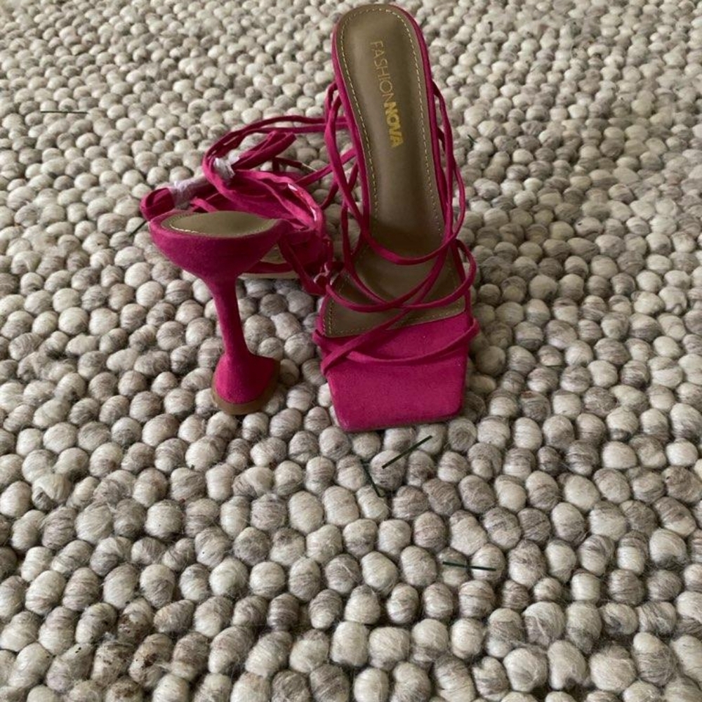 Fashion Nova Pink Satin Heeled Sandals